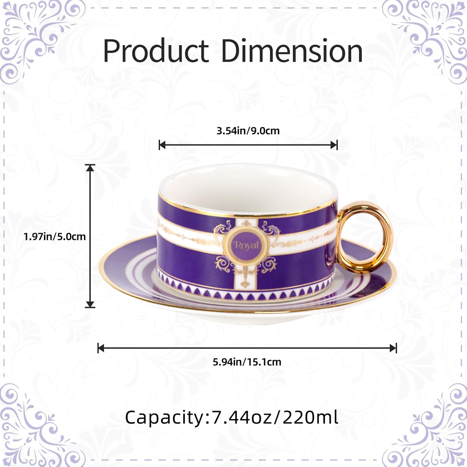 KAMMAK porcelain tea cups and saucers set with vintage-inspired design