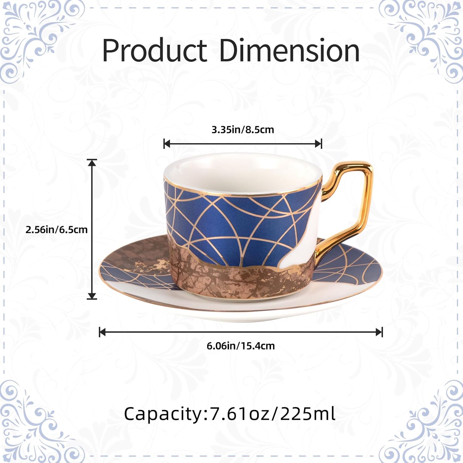 KAMMAK porcelain tea cups and saucers set with elegant vintage-inspired design