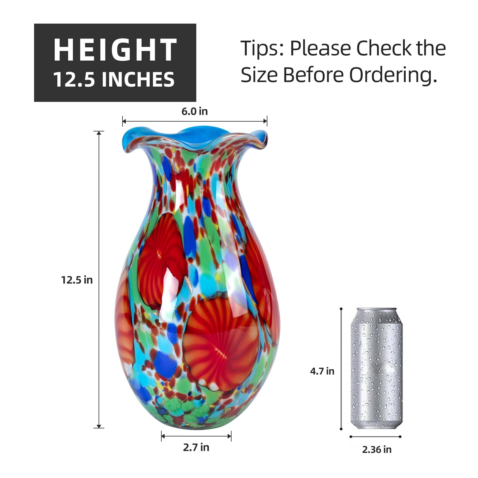 KAMMAK colorful hand blown glass vase with round wide mouth design
