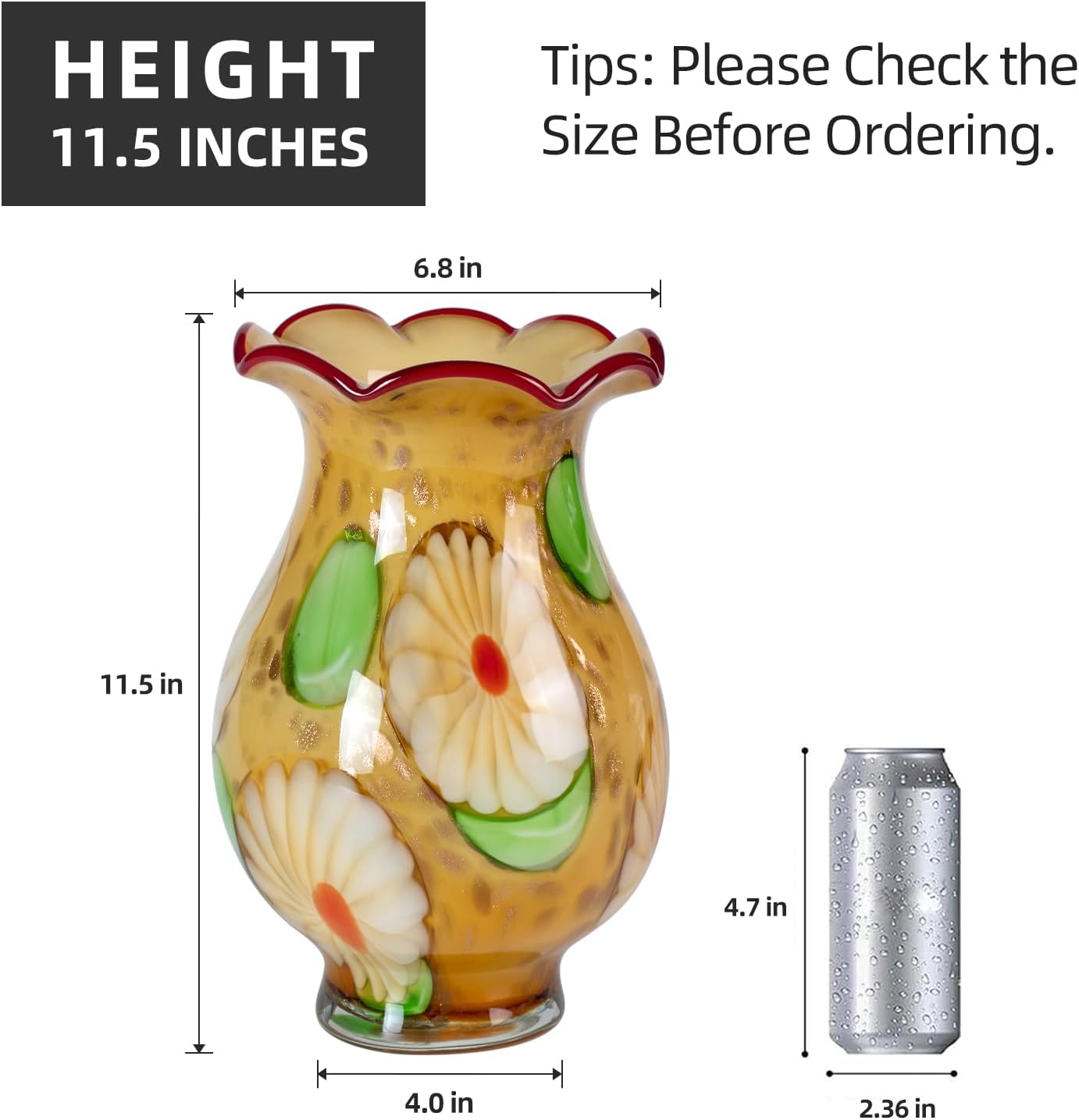KAMMAK colorful hand blown glass vase with round wide mouth design