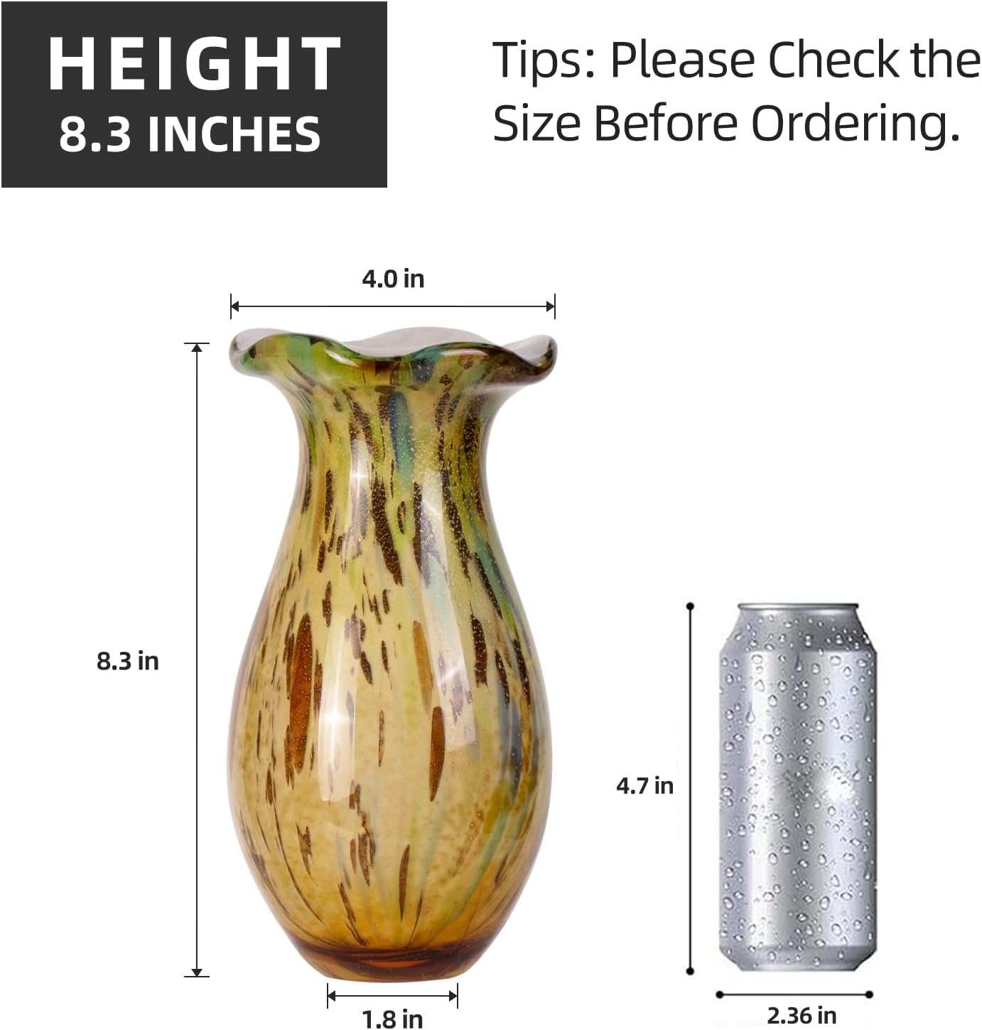 KAMMAK hand blown colorful glass vase with wide round opening