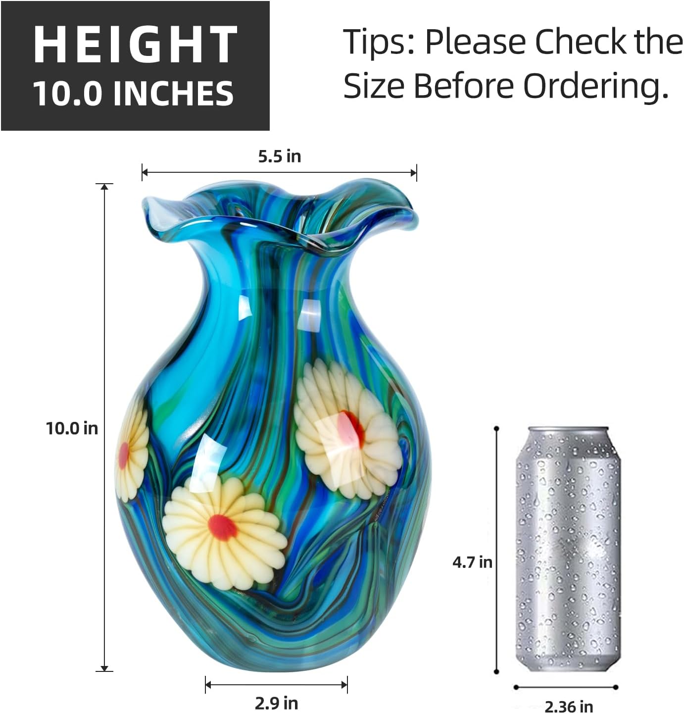 KAMMAK colorful hand-blown glass vase with artistic round mouth design