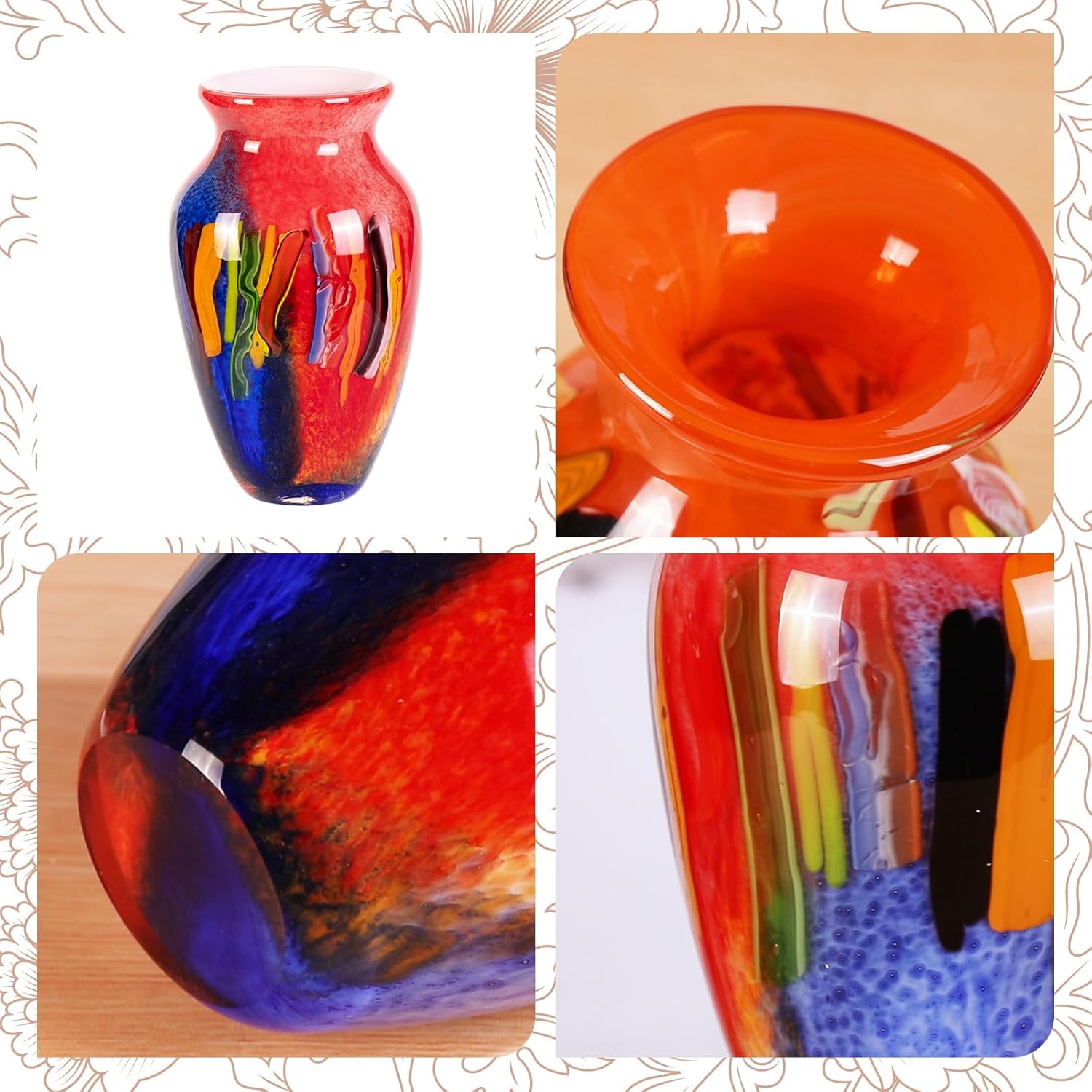 KAMMAK blue and red glass vase detail image 3