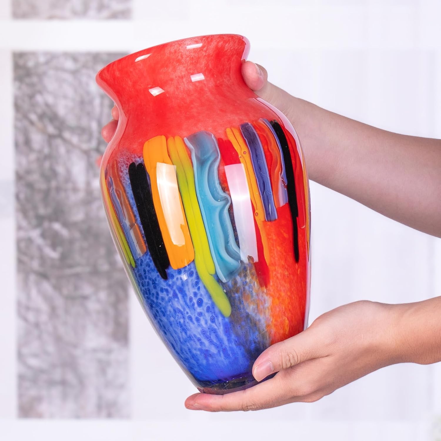 KAMMAK blue and red glass vase detail image 4