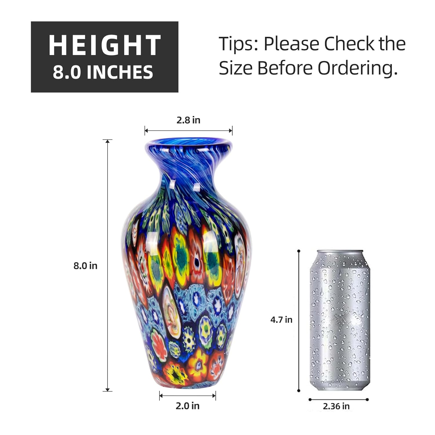 KAMMAK hand-blown colorful glass vase with artistic irregular neck