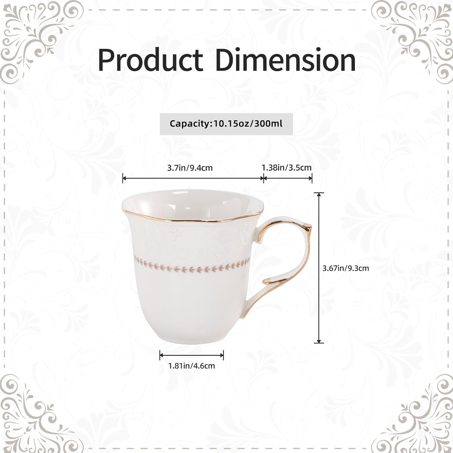 KAMMAK ceramic mug set of 2 - 10 oz porcelain elegant coffee and tea cups