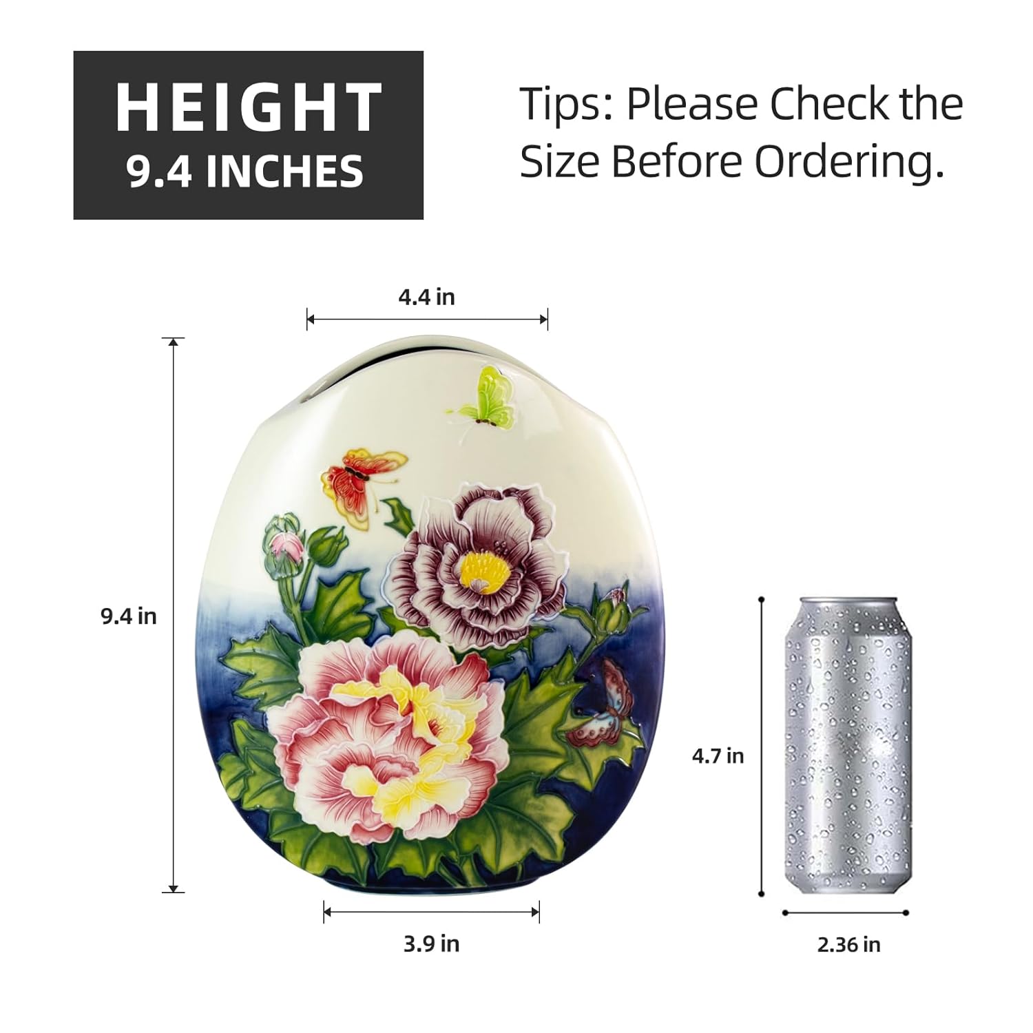KAMMAK hand-painted ceramic vase with embossed floral details
