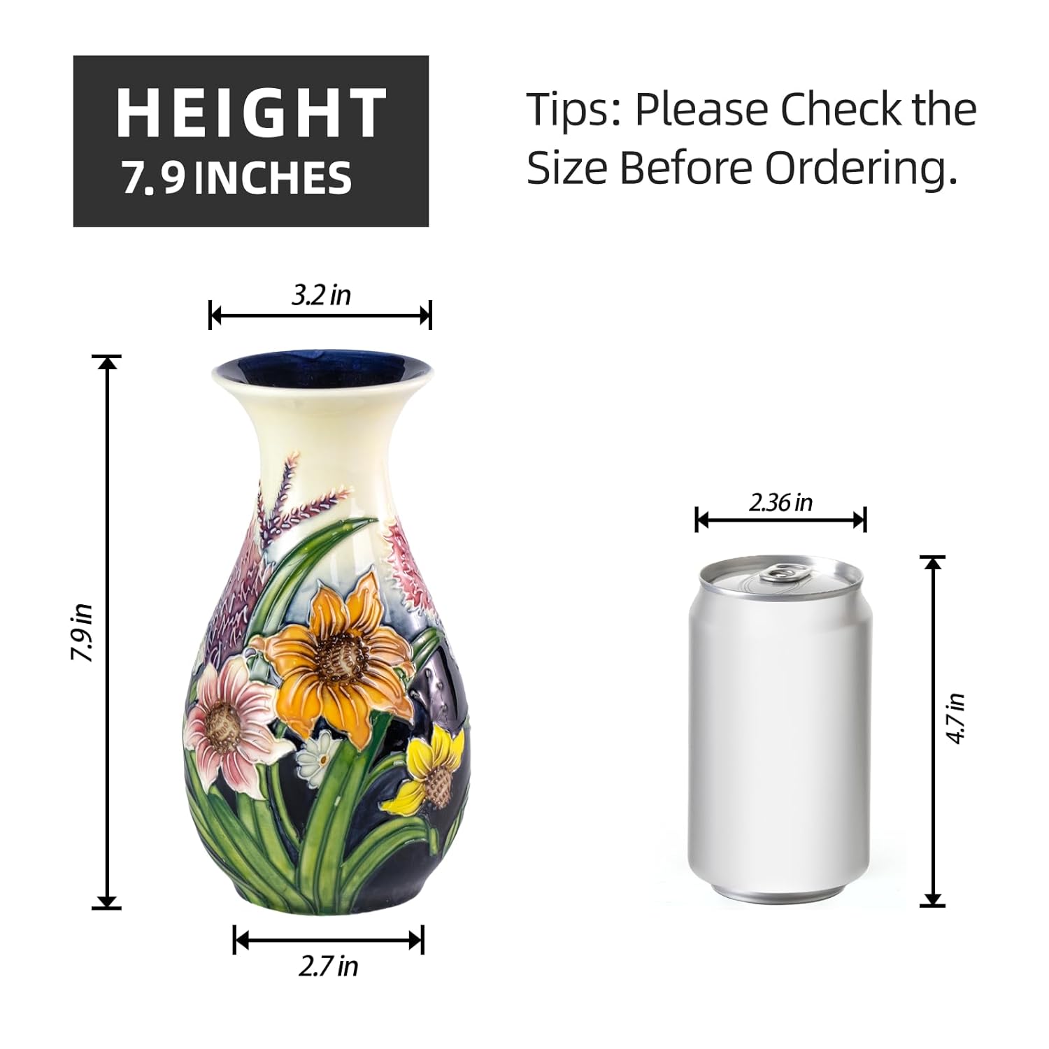 KAMMAK colored ceramic vase - hand painted decorative ceramic vase with embossed floral texture