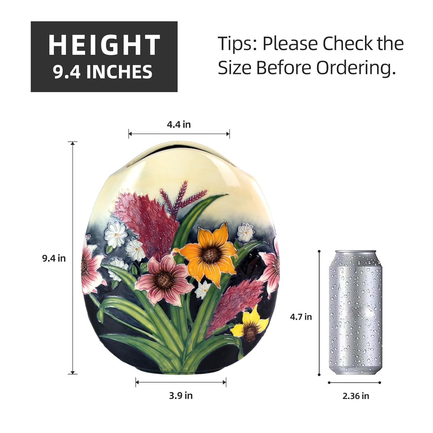 KAMMAK hand-painted ceramic vase with embossed floral details