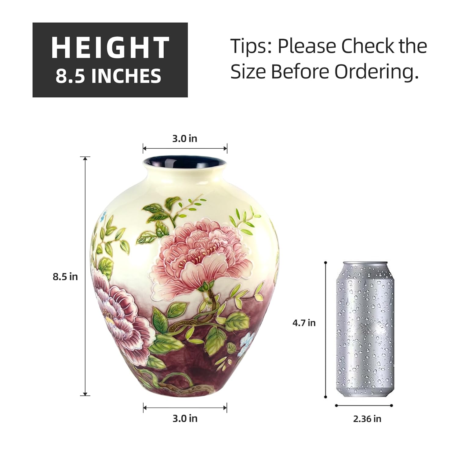 KAMMAK hand-painted ceramic vase with embossed floral texture