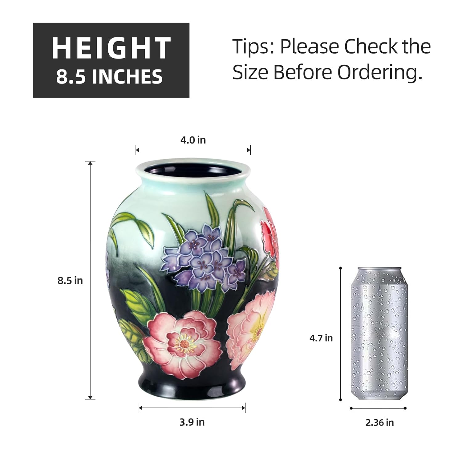 KAMMAK colored ceramic vase - hand-painted decorative vase with embossed floral details