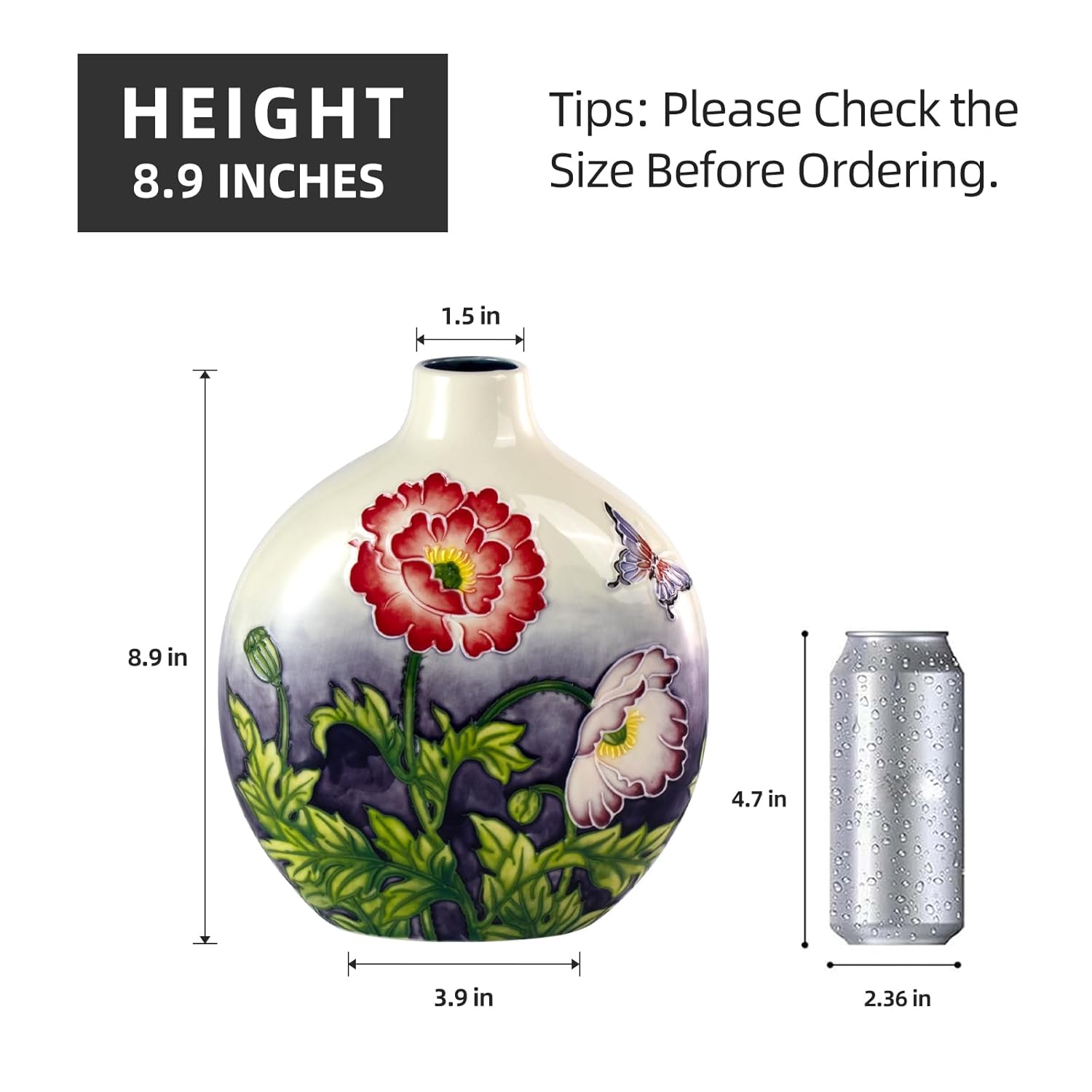 KAMMAK colored ceramic vase - hand-painted decorative vase with embossed floral details