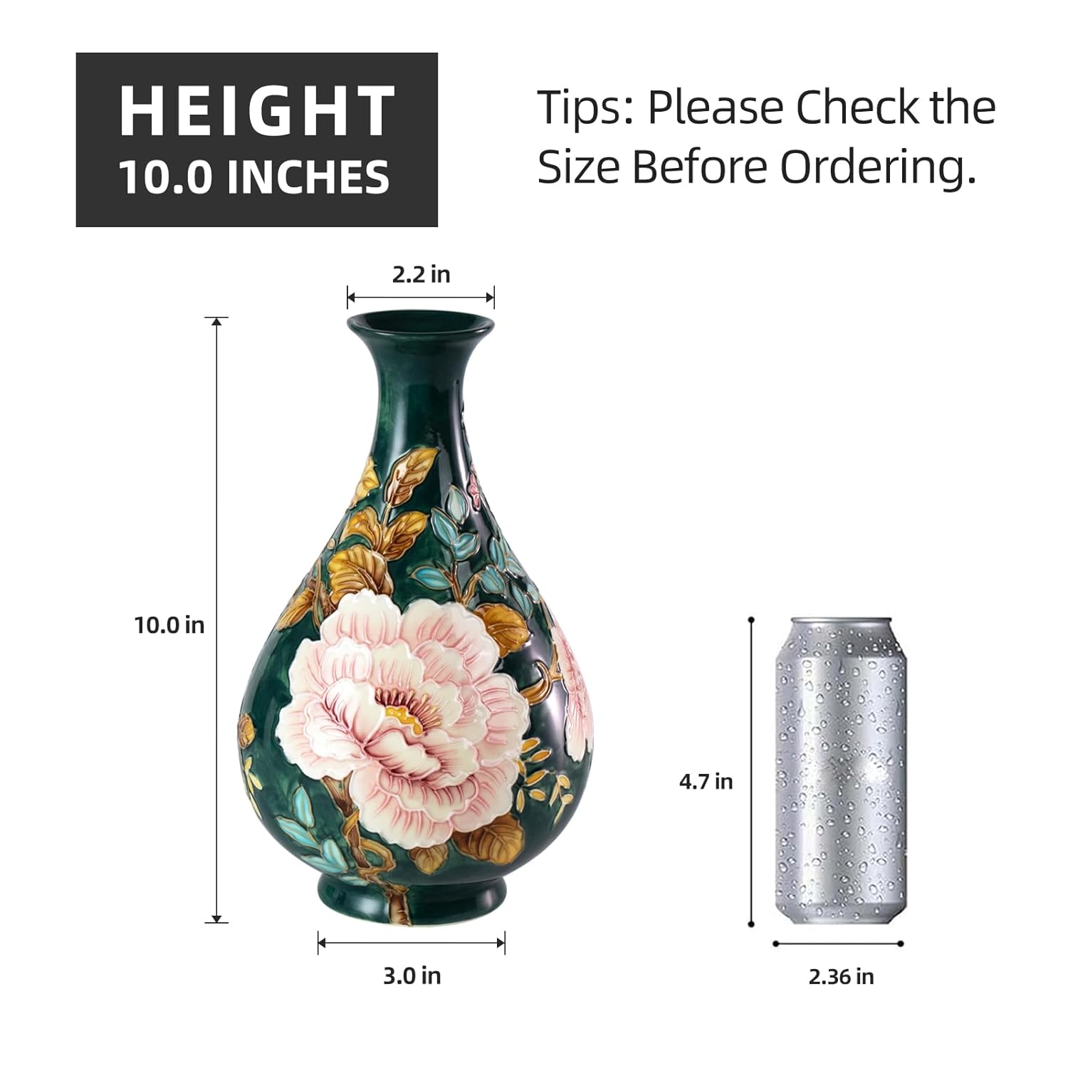 KAMMAK colored ceramic vase - hand-painted decorative vase with embossed floral details