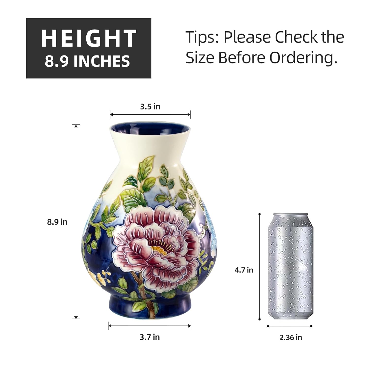 KAMMAK colored ceramic vase - hand-painted decorative vase with embossed floral details