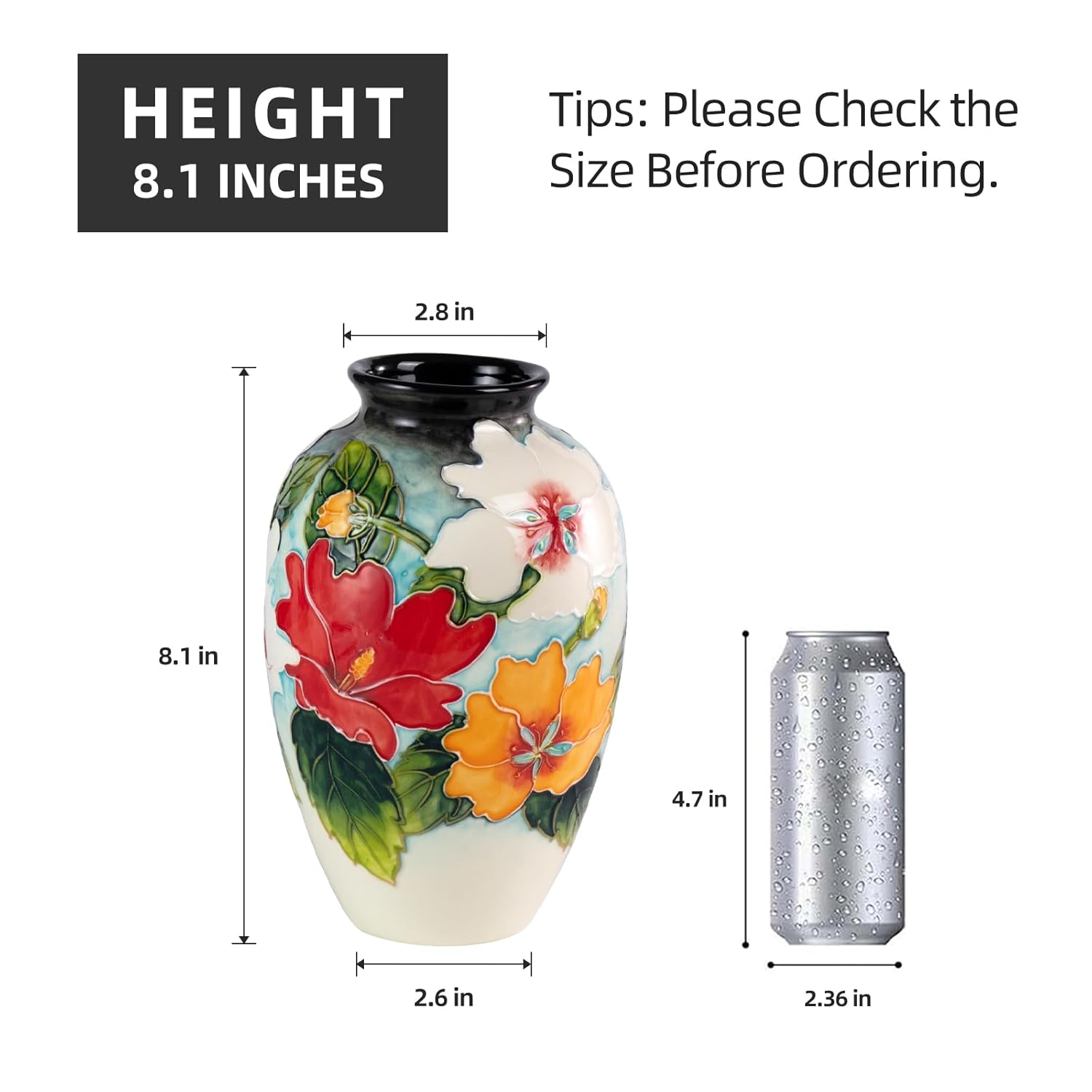 KAMMAK colored ceramic vase - hand painted decorative ceramic vase with embossed floral patterns