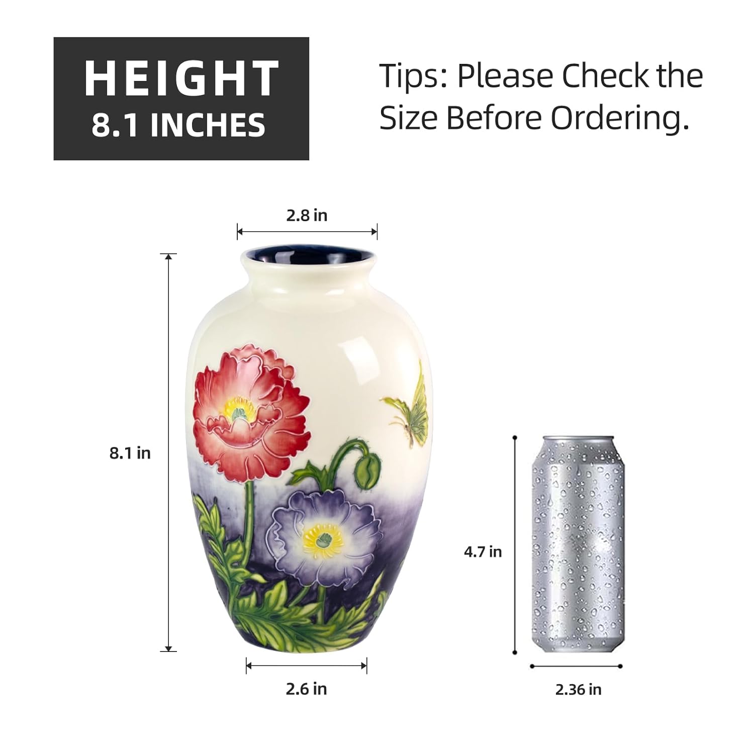 KAMMAK colored ceramic vase - hand painted decorative ceramic vase with embossed floral texture