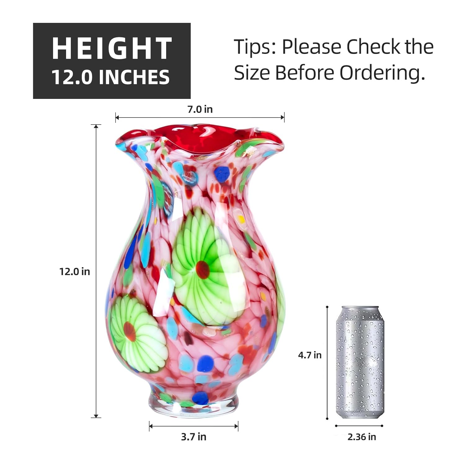 KAMMAK colorful hand blown glass vase with round wide mouth design