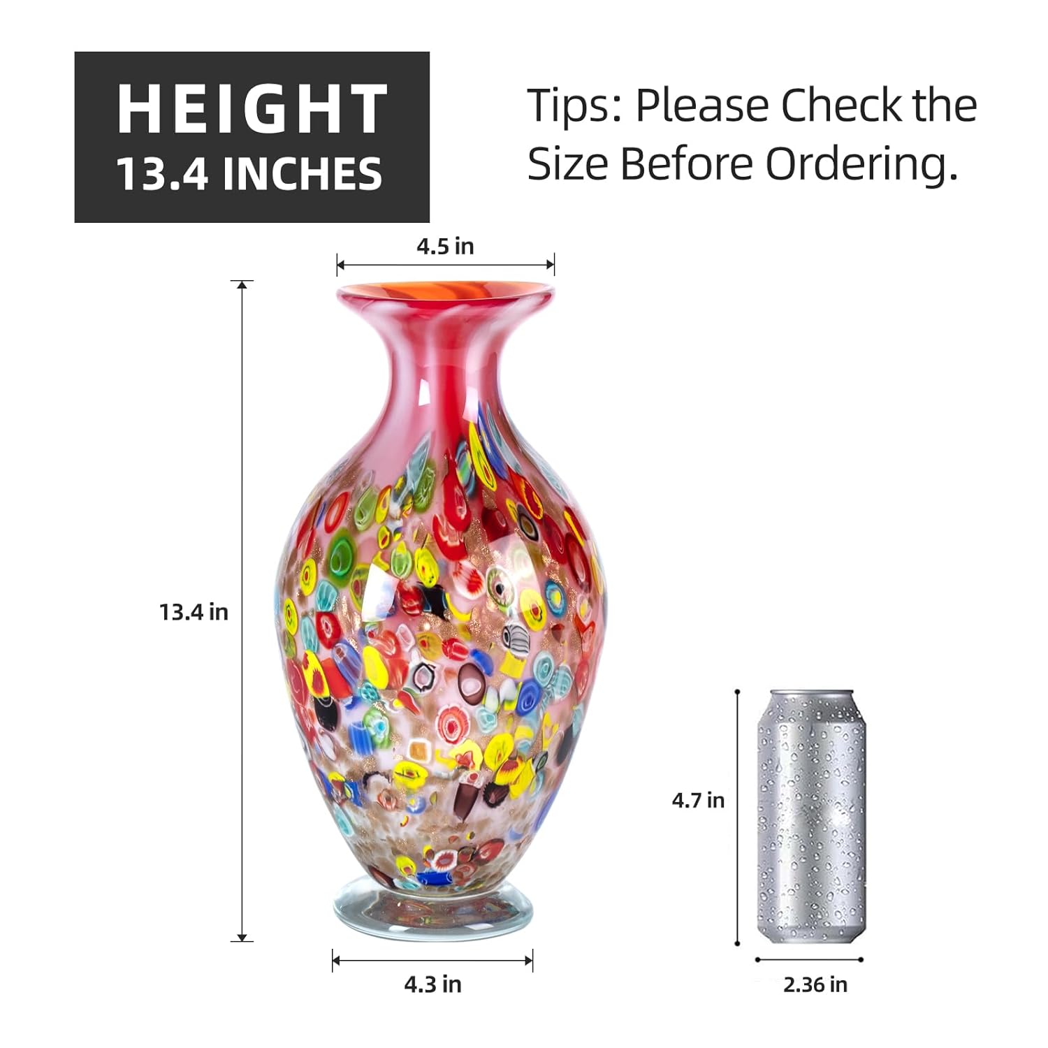 KAMMAK colorful hand blown glass vase with round wide mouth design