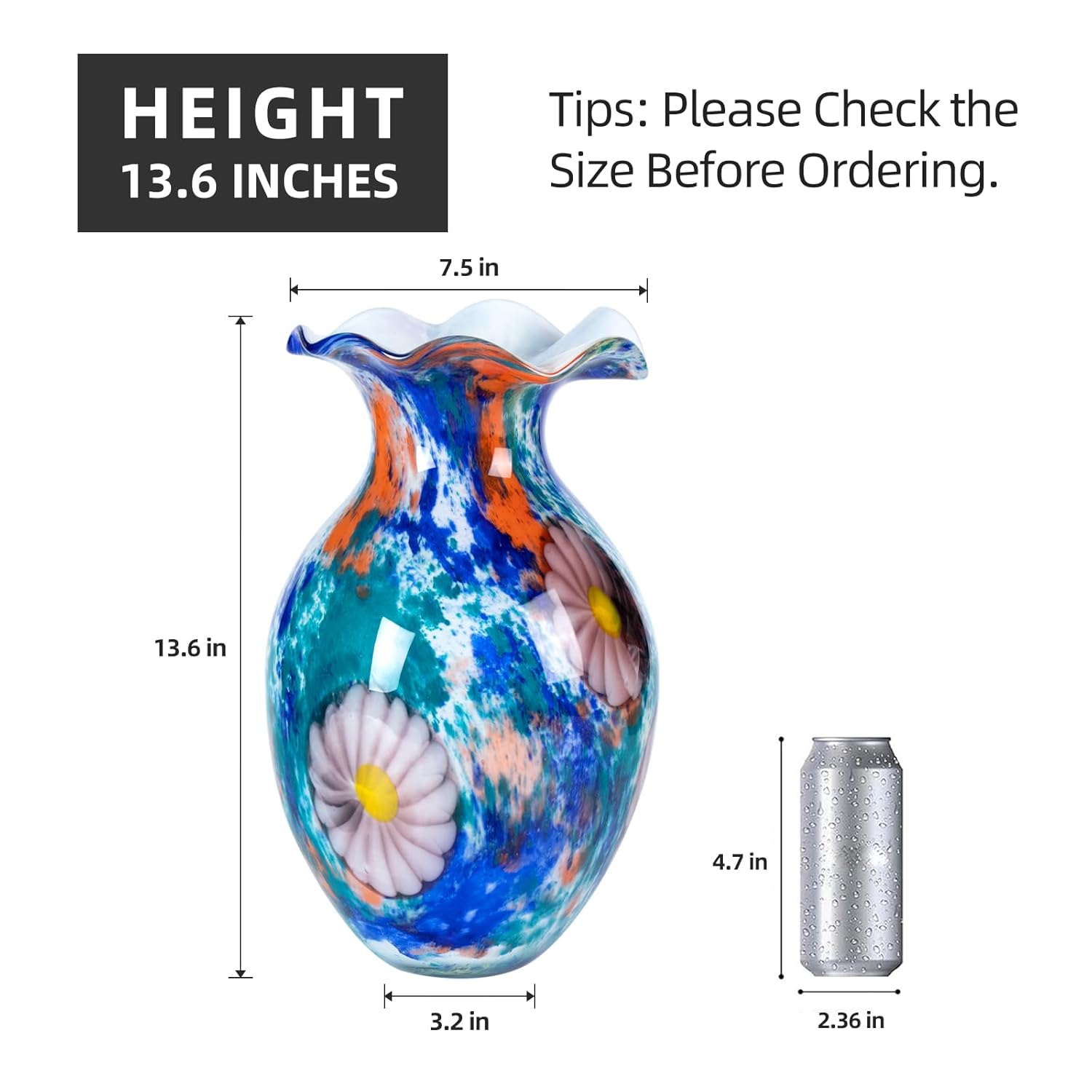 KAMMAK colorful hand blown glass vase with round wide mouth design