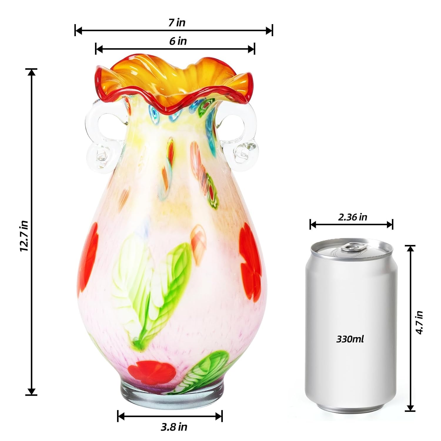 KAMMAK colorful hand blown glass vase with round wide mouth design