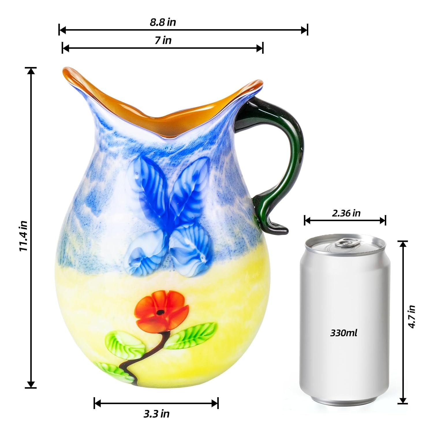 KAMMAK colorful hand blown glass vase with round wide mouth design
