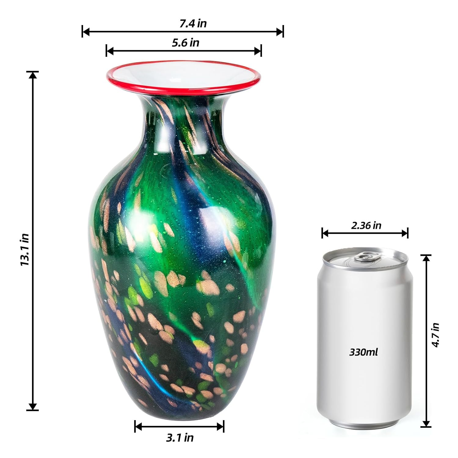 KAMMAK colorful hand blown glass vase with round wide mouth design