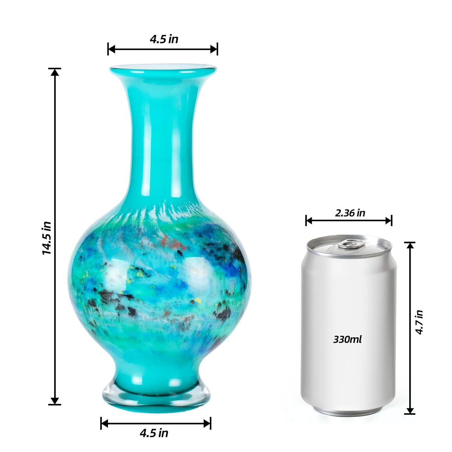 KAMMAK colorful hand blown glass vase with round wide mouth design