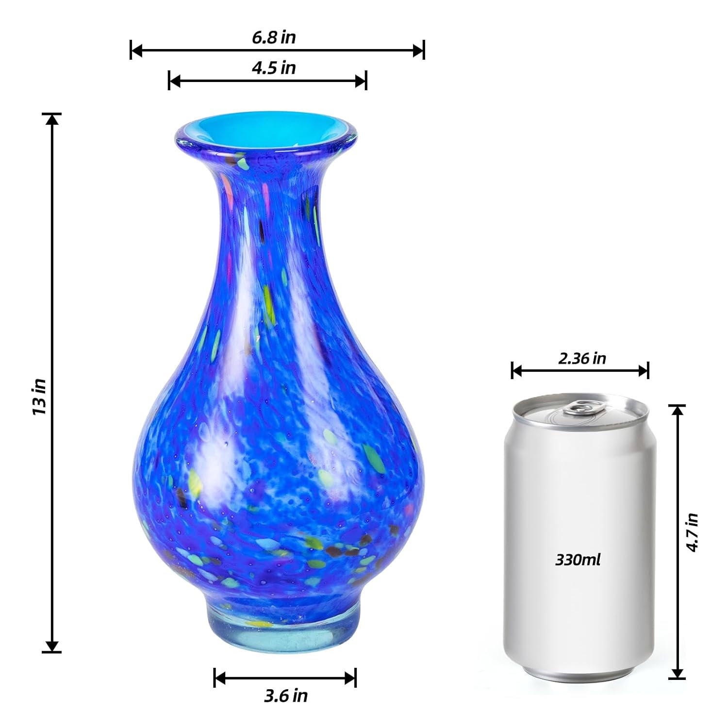 KAMMAK colorful hand blown glass vase with round wide mouth design