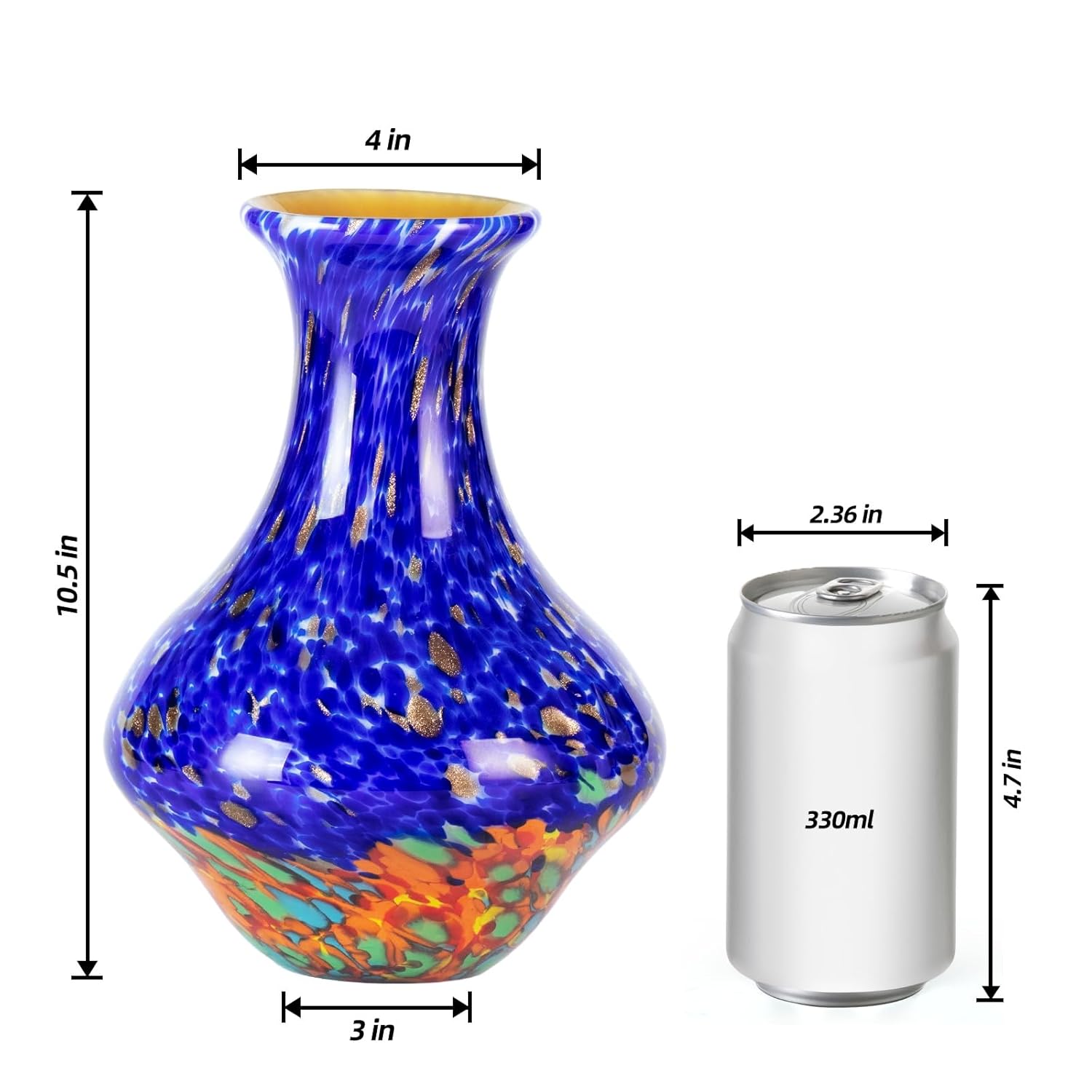 KAMMAK colorful hand blown glass vase with round wide mouth design