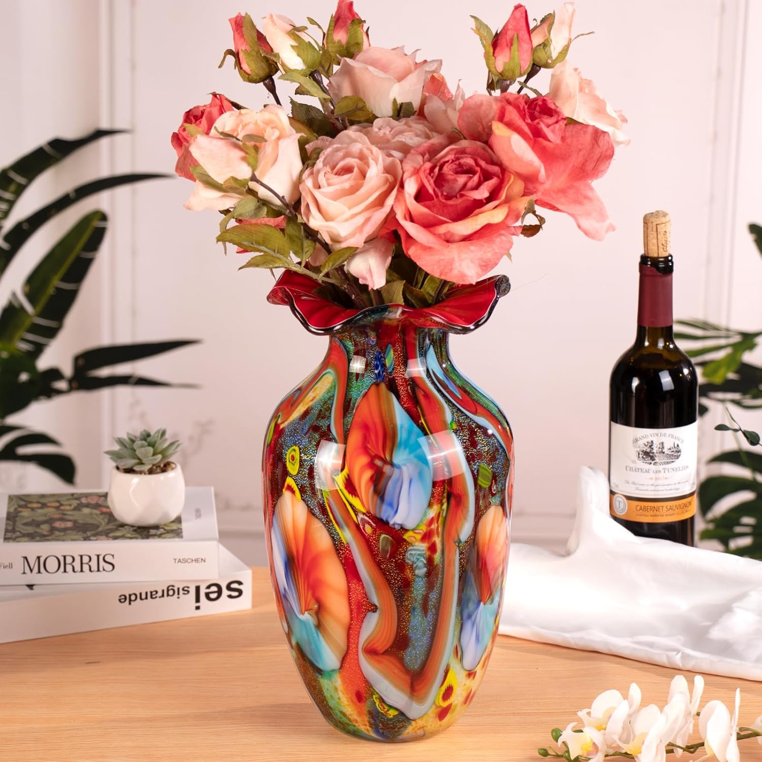 KAMMAK colored glass vase - lifestyle floral arrangement display