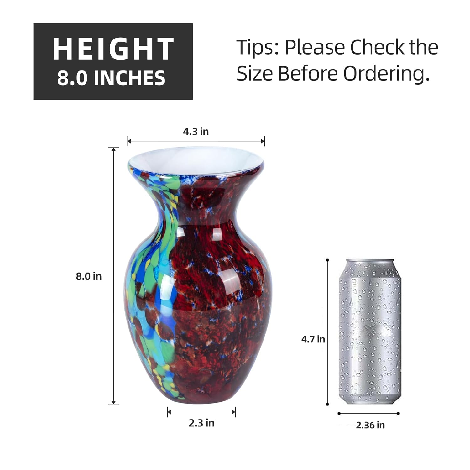 KAMMAK colorful hand-blown glass vase with artistic round mouth design