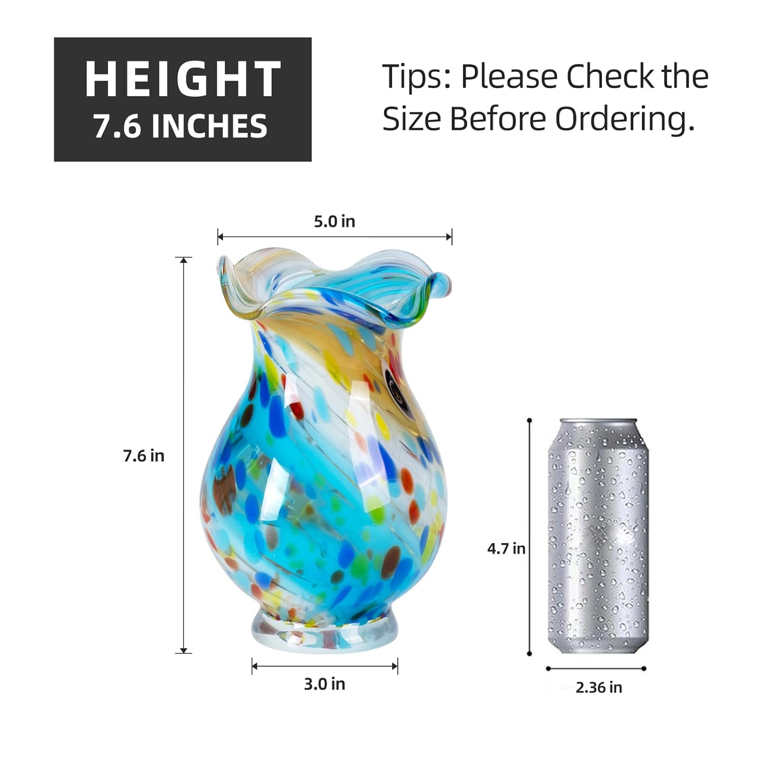 KAMMAK colorful hand-blown glass vase with artistic round mouth design
