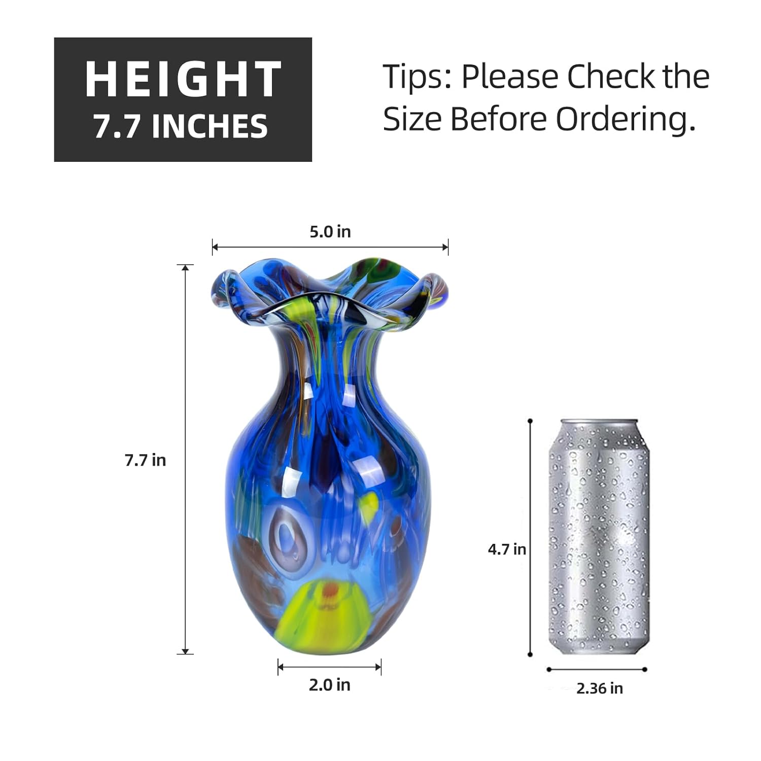 KAMMAK colorful hand-blown glass vase with artistic round mouth design