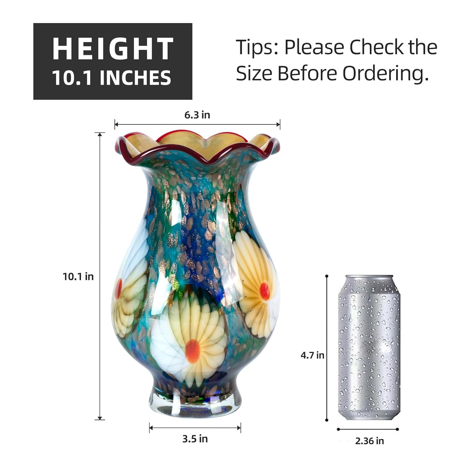 KAMMAK colorful hand-blown glass vase with artistic round mouth design