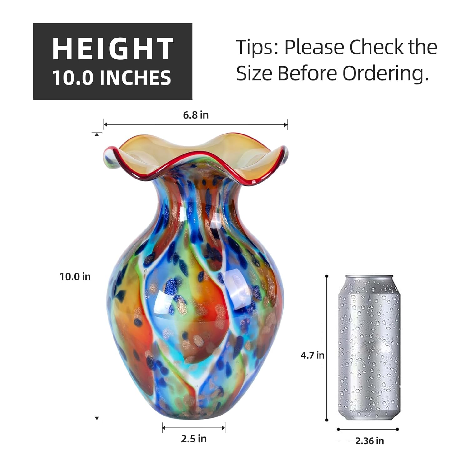 KAMMAK colorful hand-blown glass vase with artistic round mouth design