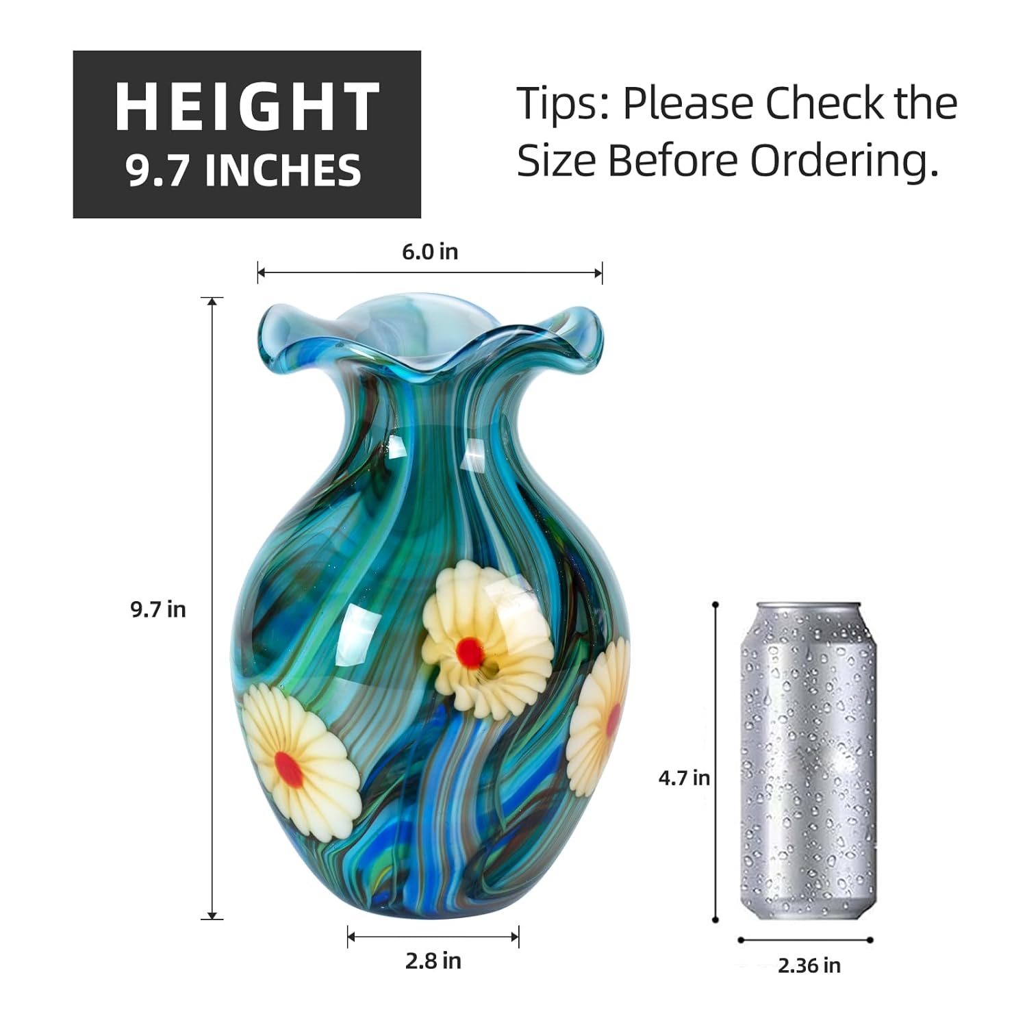 KAMMAK colorful hand-blown glass vase with artistic round mouth design
