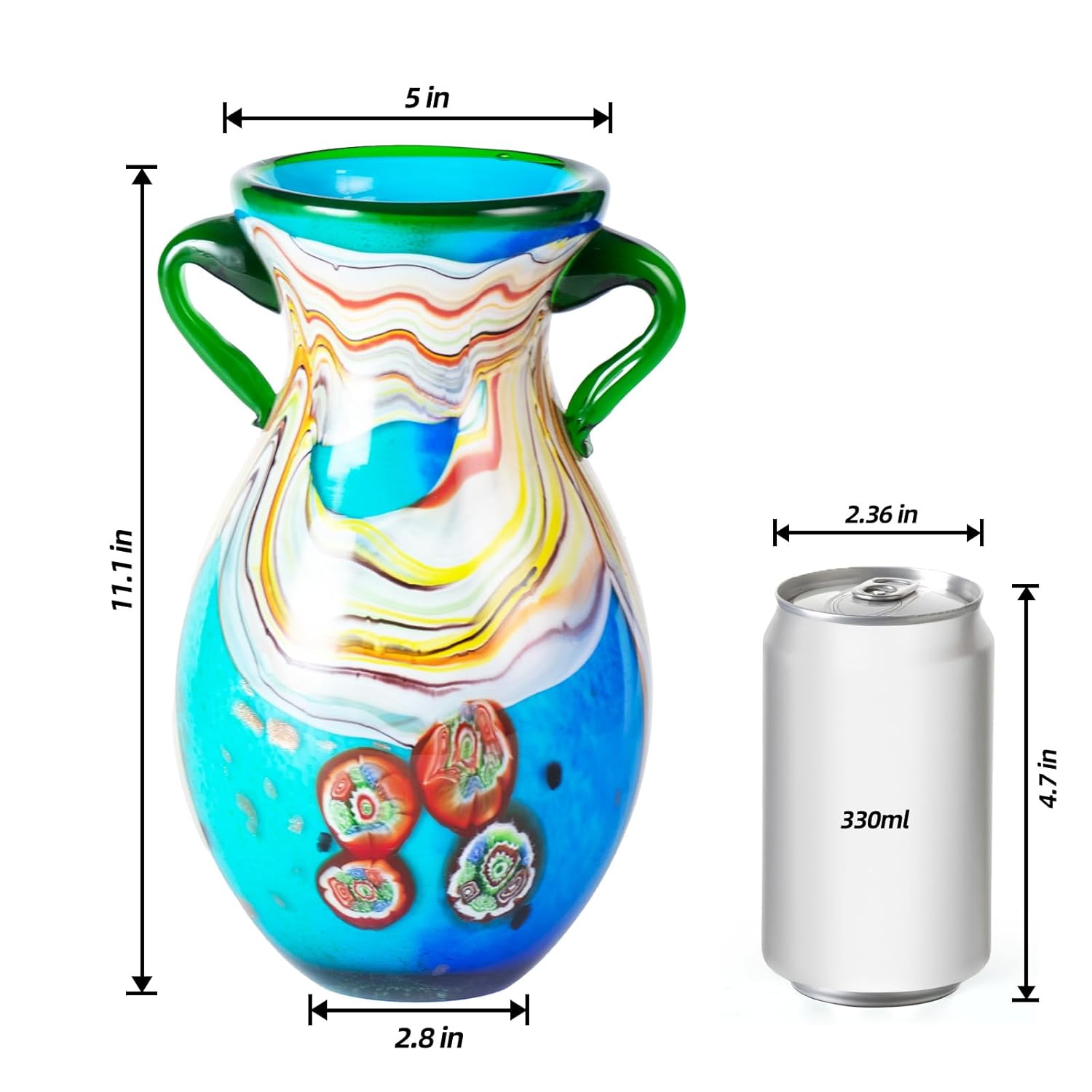KAMMAK colored glass vase - beautiful hand blown decorative modern art vase