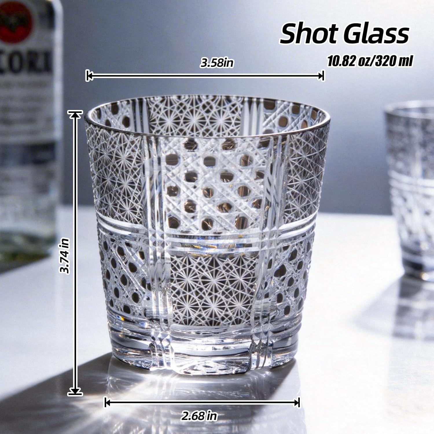 KAMMAK crystal whiskey glasses set of 2, 10.82 oz old fashioned glasses