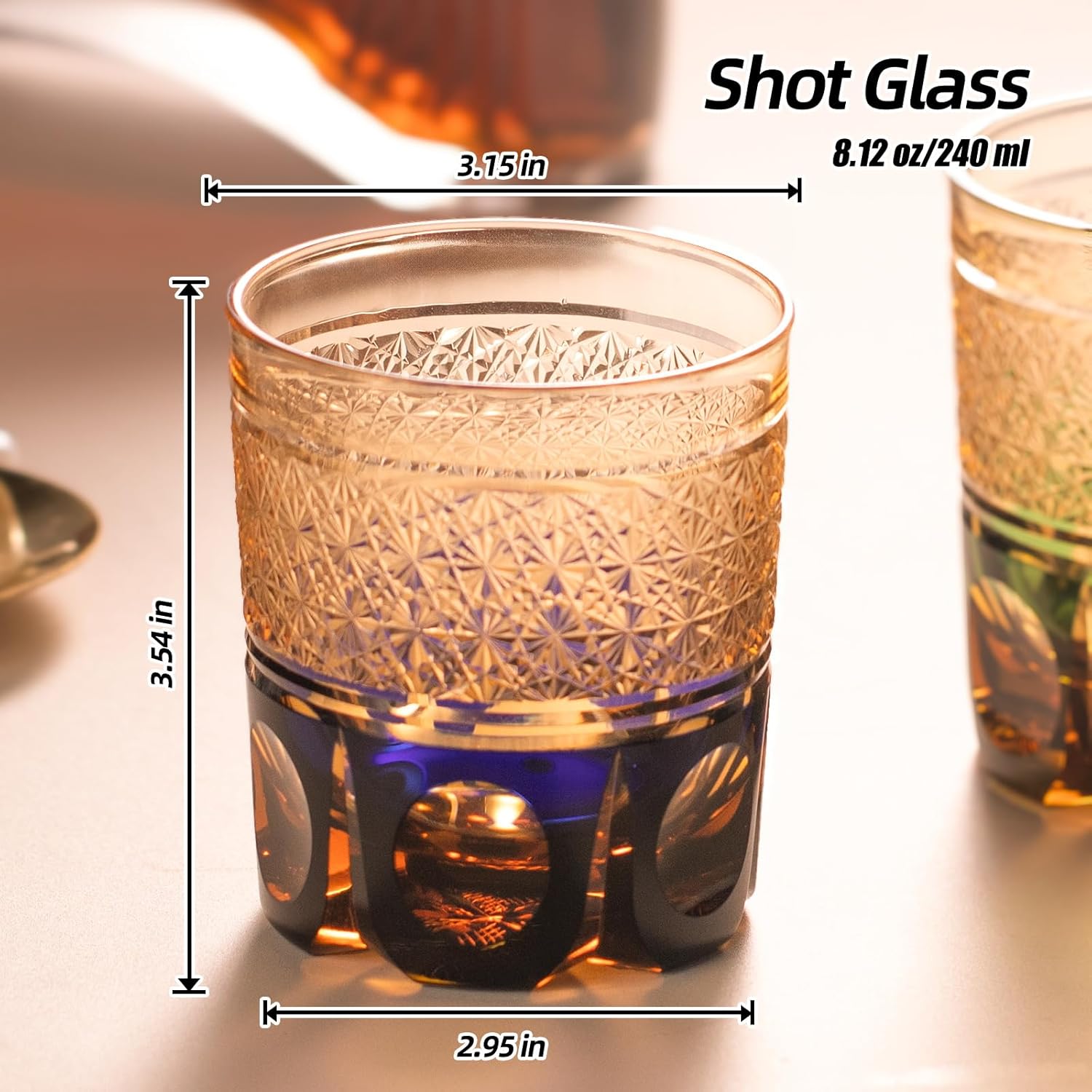 KAMMAK crystal whiskey glasses set of 2, 8.12 oz colored old fashioned glasses