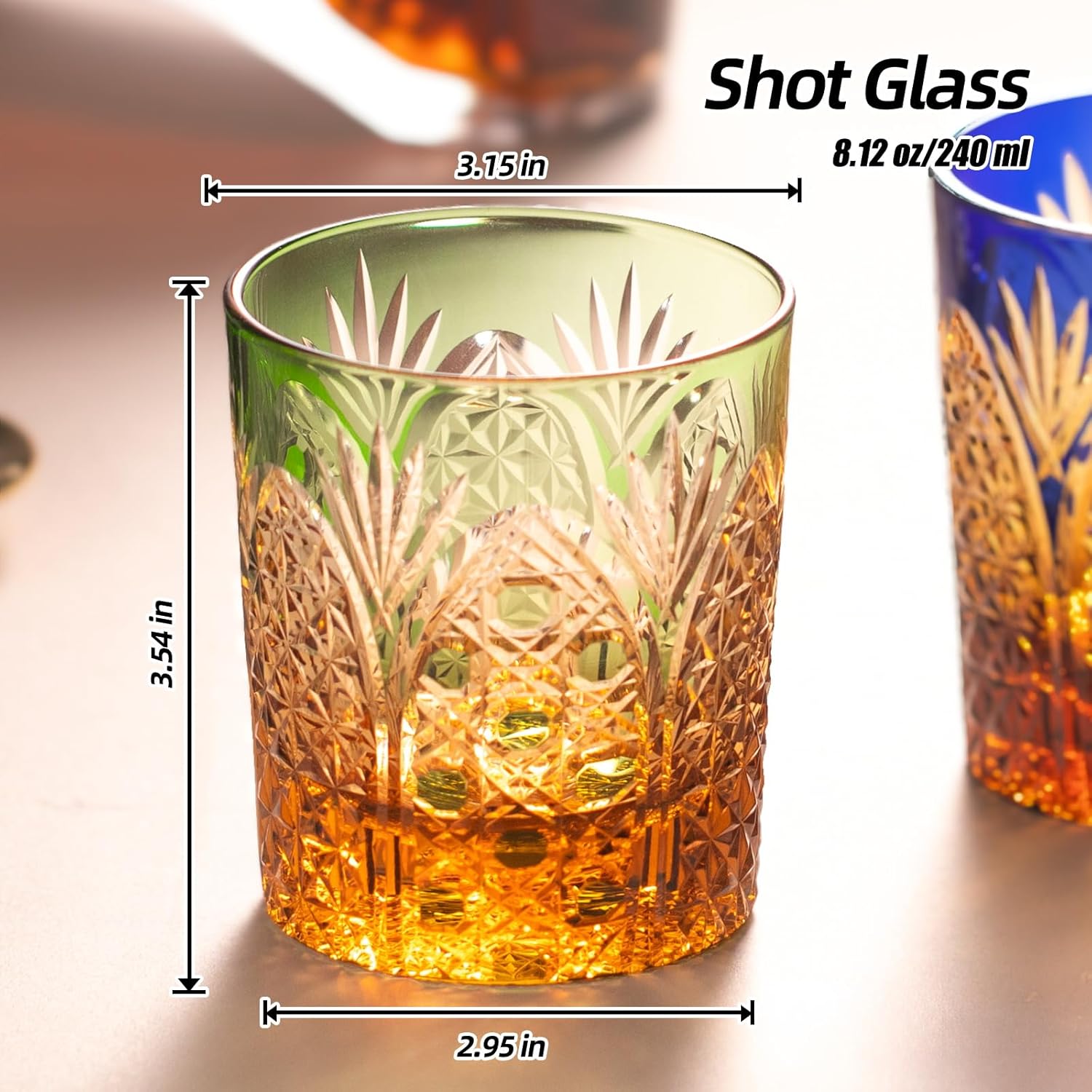 KAMMAK crystal whiskey glasses set of 2, 8.12 oz colored old fashioned glasses