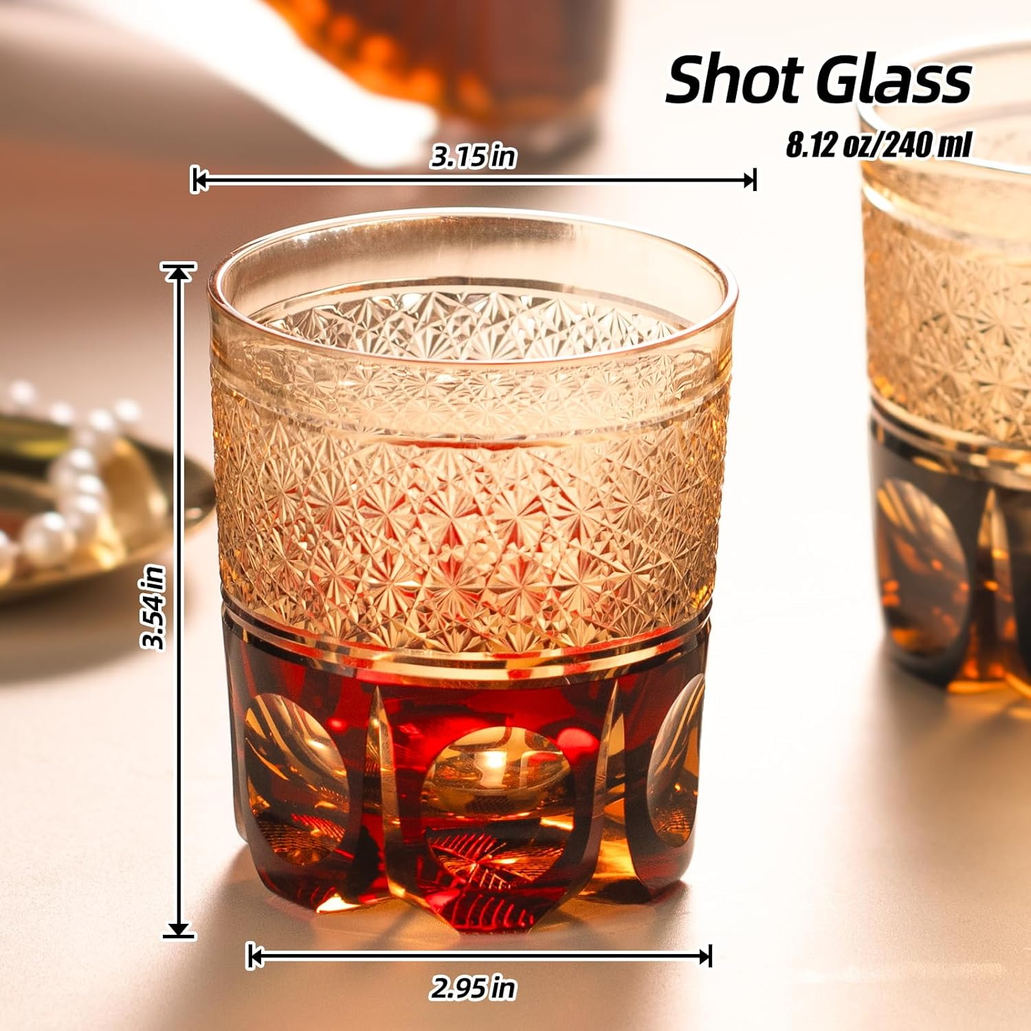 KAMMAK crystal whiskey glasses set of 2, 8.12 oz colored old fashioned glasses