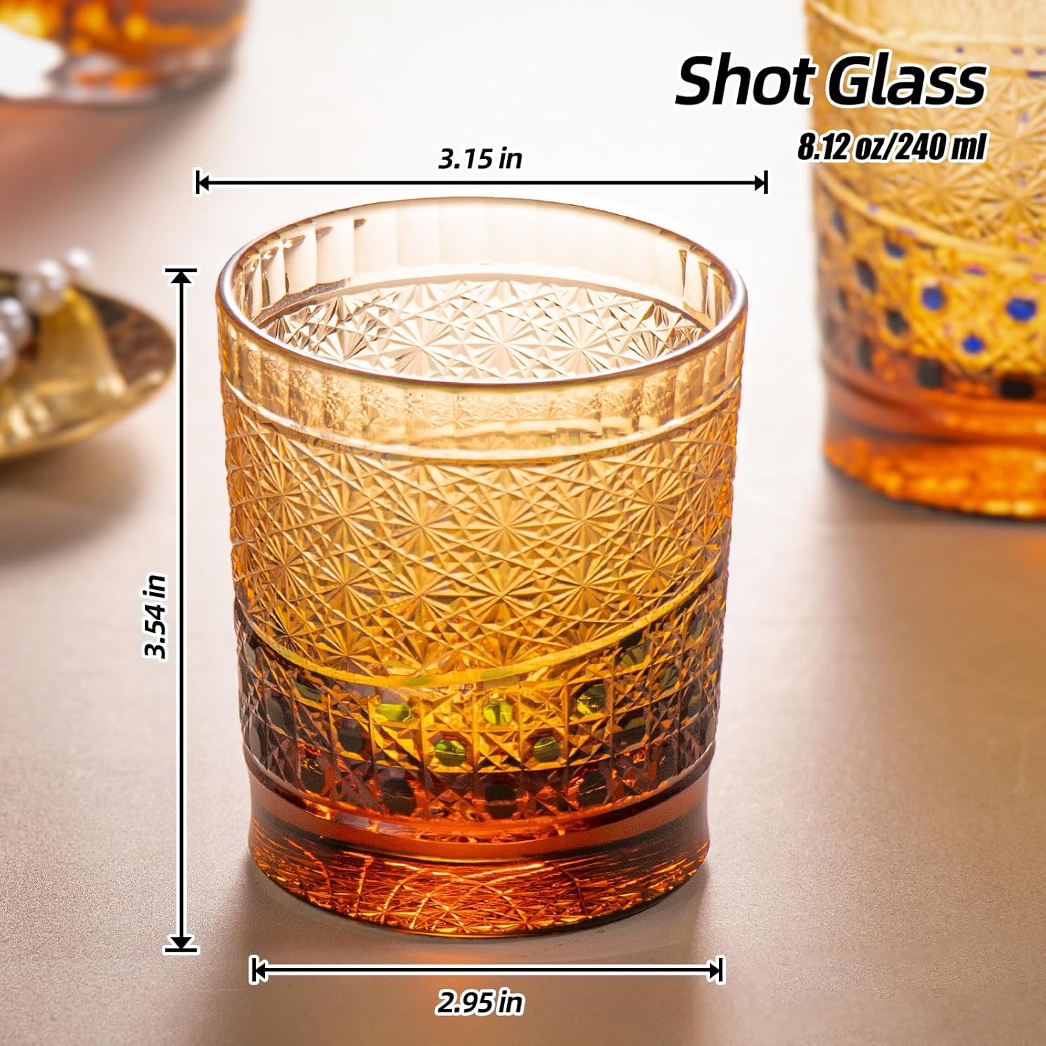 KAMMAK crystal whiskey glasses set of 2 with colored old fashioned design