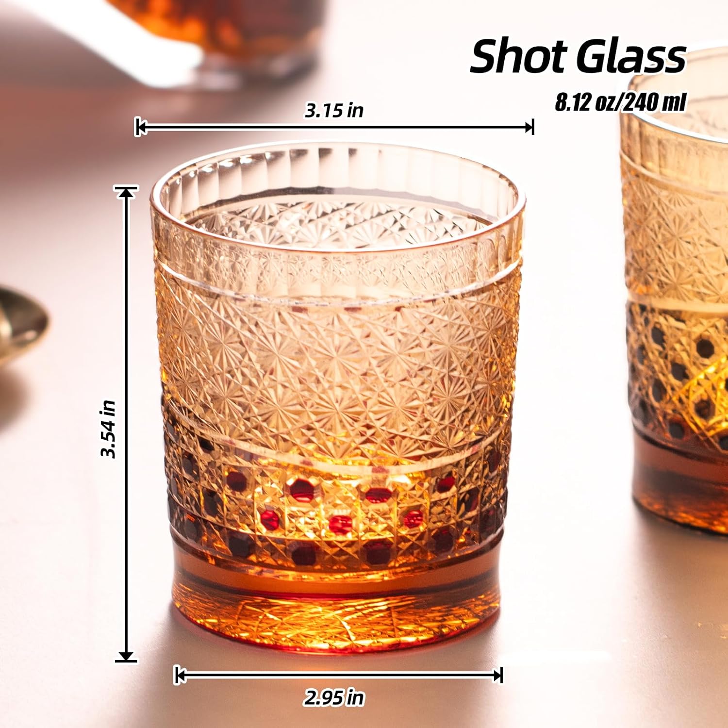 KAMMAK crystal whiskey glasses set of 2 with colored old fashioned design
