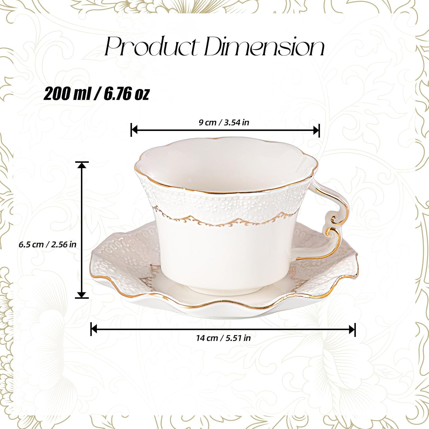 KAMMAK tea cup and saucer set with butterfly handle and gold accents
