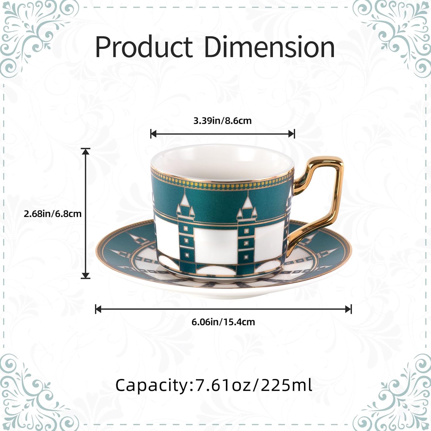 KAMMAK porcelain tea cups and saucers set with vintage-inspired design