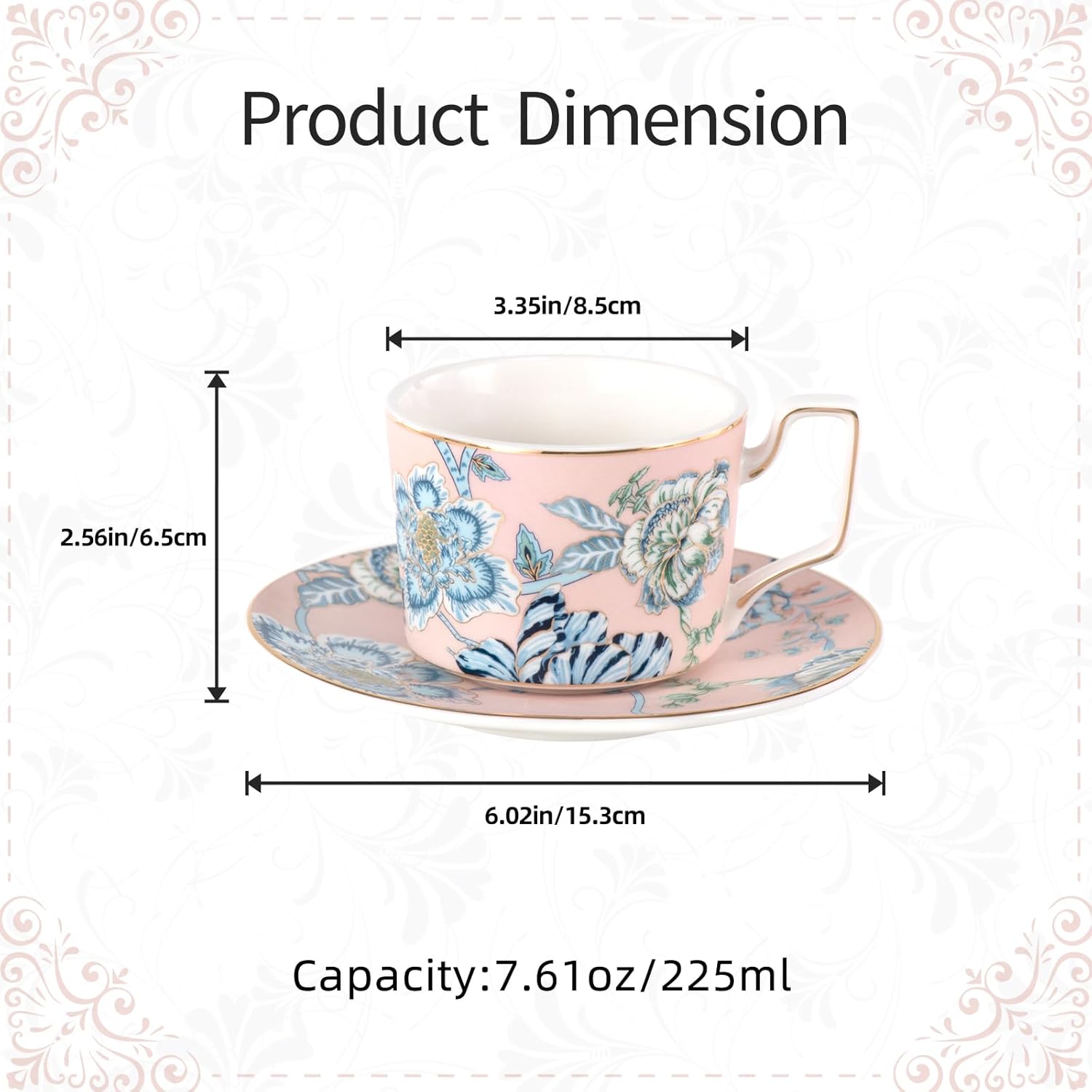 KAMMAK porcelain tea cups and saucers set with vintage-inspired design