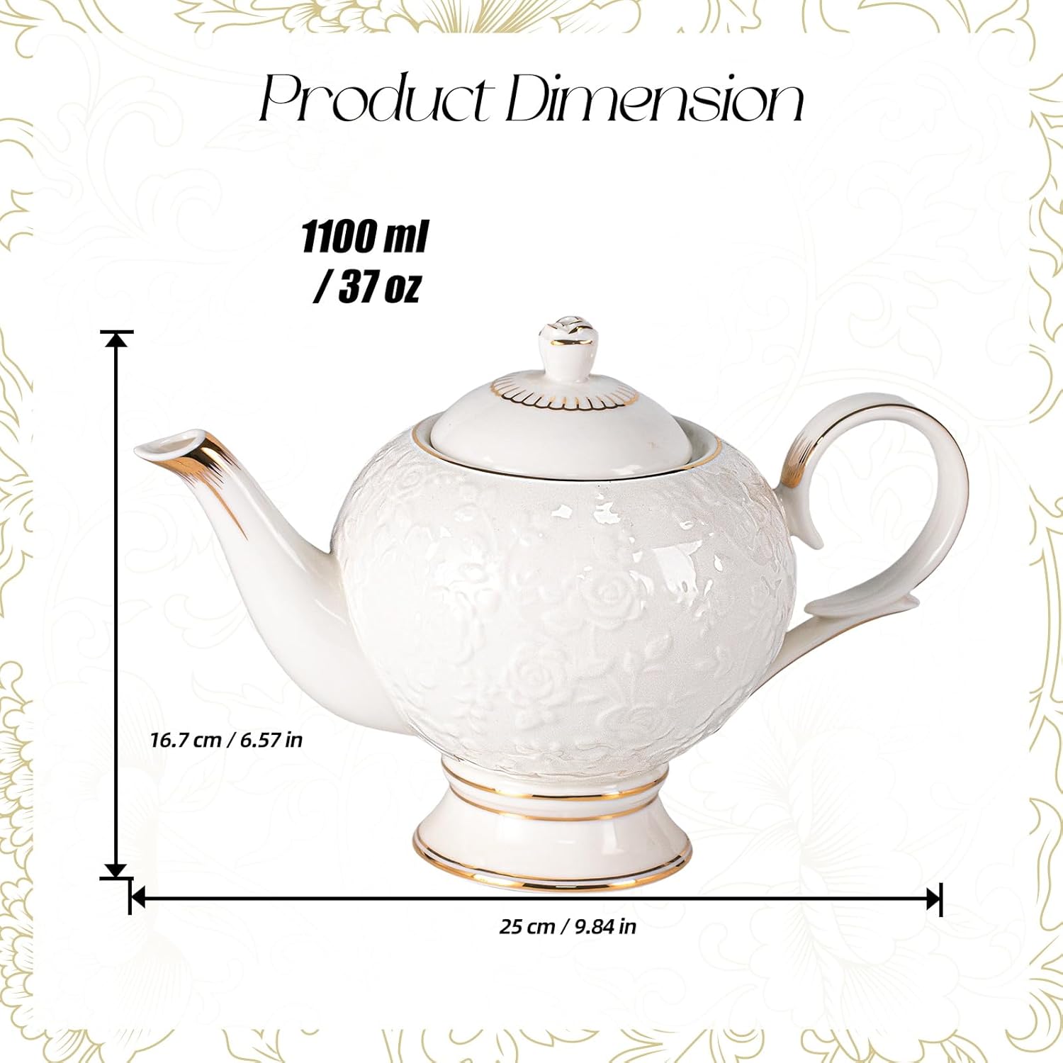 KAMMAK vintage porcelain flower teapot with handle and gold trim
