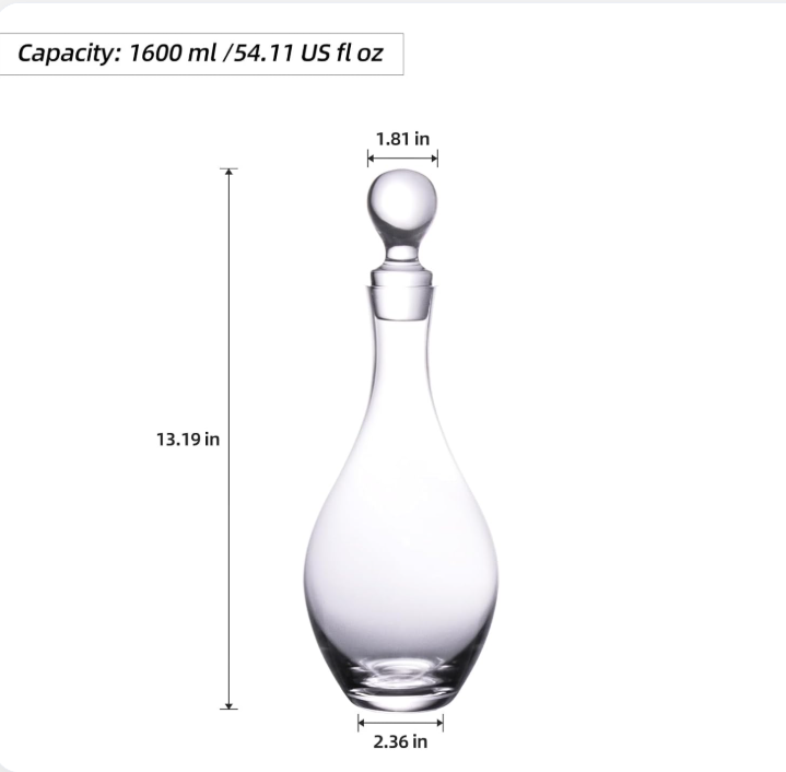 KAMMAK lead-free crystal wine decanter 1600ml with stopper - elegant silhouette