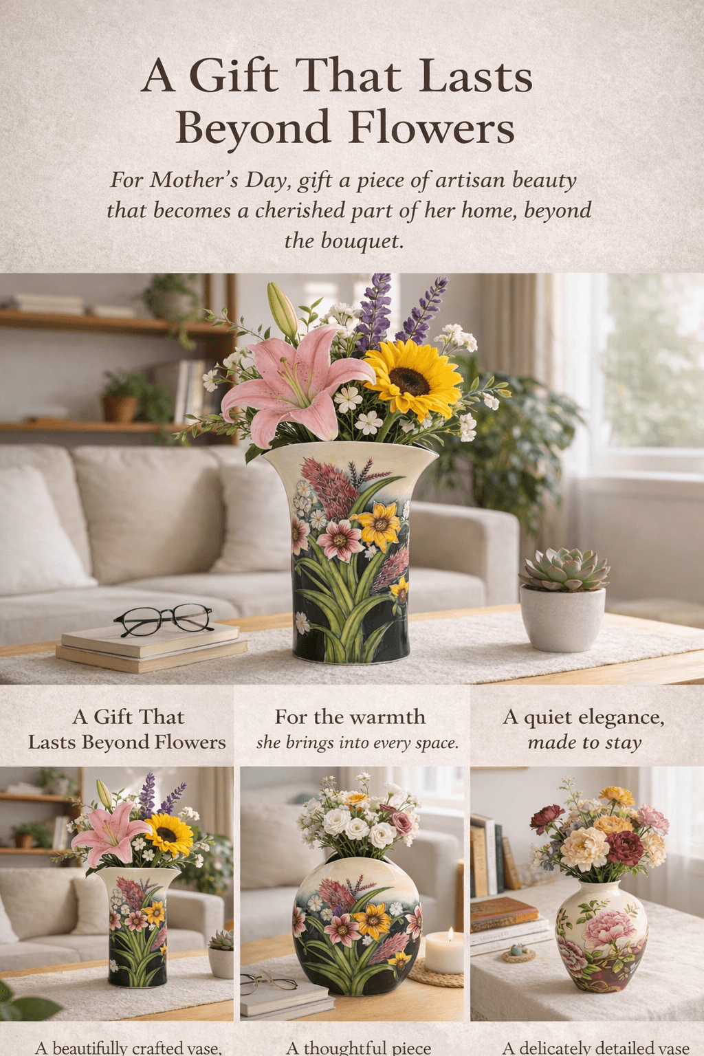 Mother's Day vase with flowers gift idea
