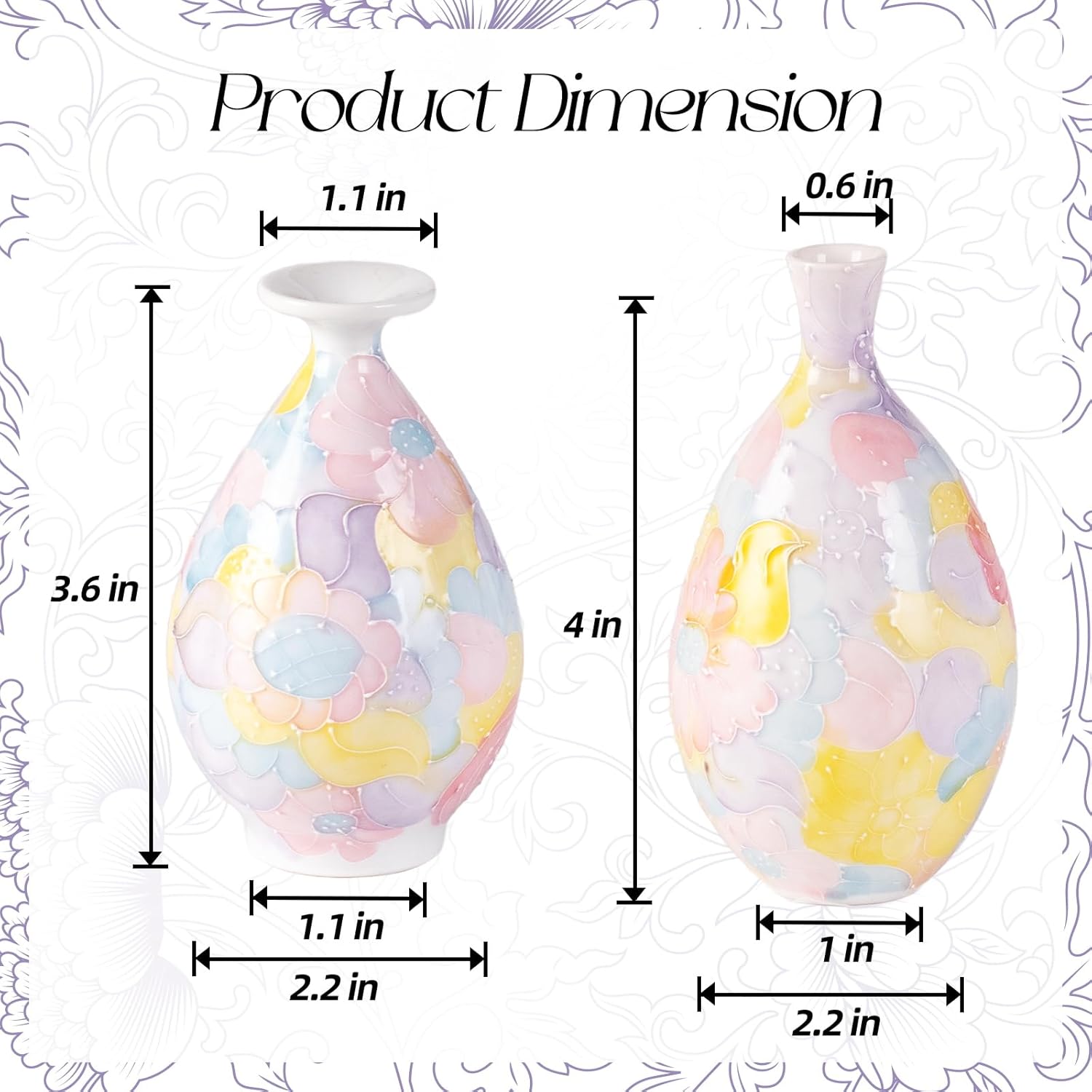 KAMMAK colored ceramic vase - hand painted decorative vase with minimalist embossed floral details